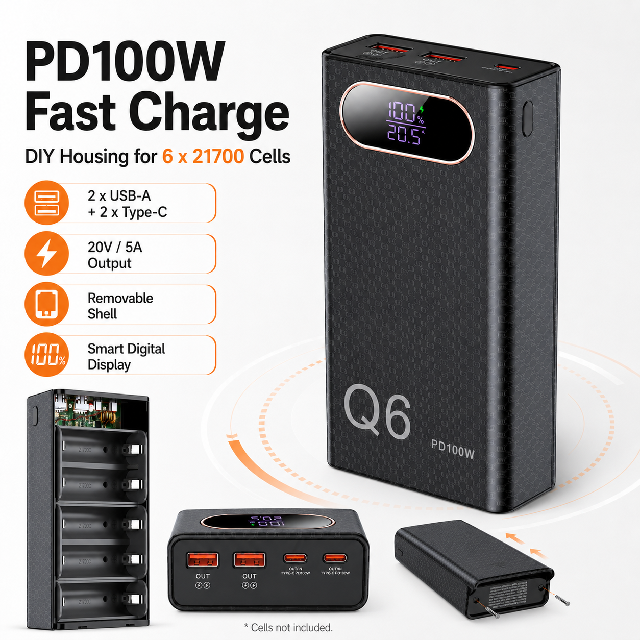 Q6 PD100W DIY Power Bank Housi – обзор и цена Diy Electronics Tool Kit